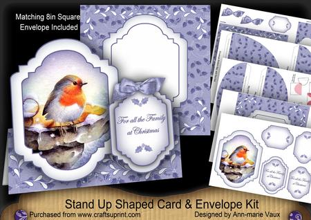 Blue Robin Family at Christmas Fancy Card & Envelope Kit