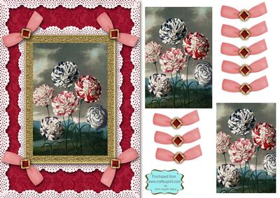 Coloured Carnations A5 Lace N Bows Card Front Step by Step