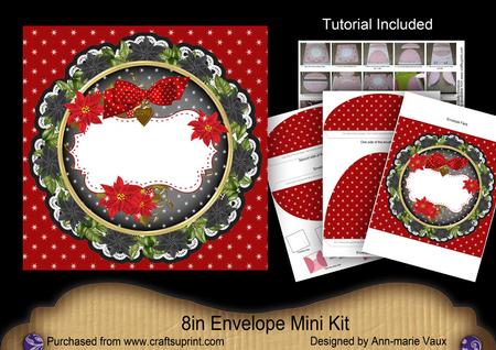 Black Red Christmas Poinsettia Doily 8in Envelope Mini Kit