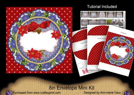 Blue Red Christmas Poinsettia Doily 8in Envelope Mini Kit