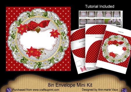 Silver Red Christmas Poinsettia Doily 8in Envelope Mini Kit