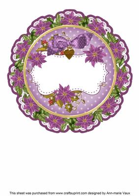 Purple Christmas Poinsettia 8in Doily Card Insert Panel