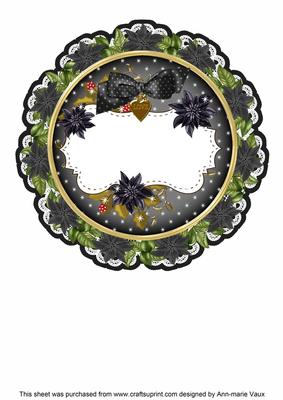 Black Christmas Poinsettia 8in Doily Card Insert Panel