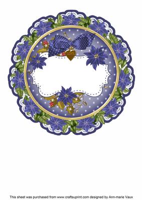 Blue Christmas Poinsettia 8in Doily Card Insert Panel