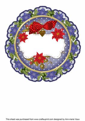Blue Red Christmas Poinsettia 8in Doily Card Insert Panel