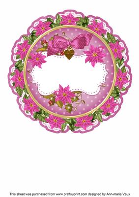 Cerise Christmas Poinsettia 8in Doily Card Insert Panel