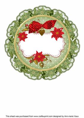 Olive Red Christmas Poinsettia 8in Doily Card Insert Panel