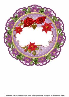 Purple Red Christmas Poinsettia 8in Doily Card Insert Panel