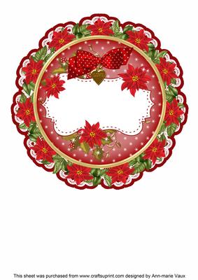 Red Christmas Poinsettia 8in Doily Card Insert Panel