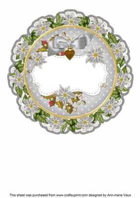 Silver Christmas Poinsettia 8in Doily Card Insert Panel