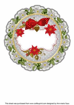 Silver Red Christmas Poinsettia 8in Doily Card Insert Panel