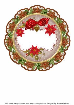 Tea Red Christmas Poinsettia 8in Doily Card Insert Panel