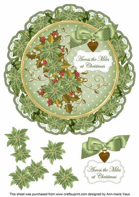 Olive Poinsettia Across Miles 8in Doily Decoupage Topper