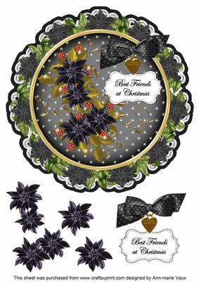 Black Poinsettia Best Friends 8in Doily Decoupage Topper