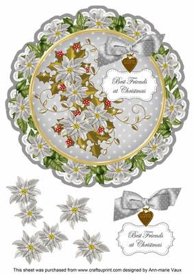 Silver Poinsettia Best Friends 8in Doily Decoupage Topper