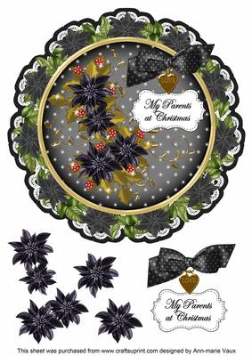 Black Poinsettia My Parents 8in Doily Decoupage Topper