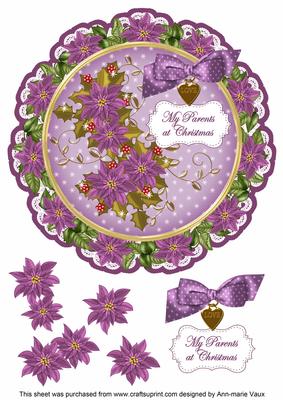 Purple Poinsettia My Parents 8in Doily Decoupage Topper