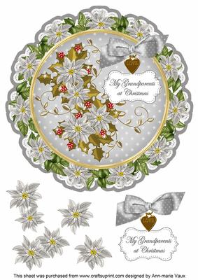 Silver Poinsettia Grandparents 8in Doily Decoupage Topper