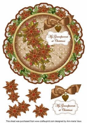 Tea Poinsettia Grandparents 8in Doily Decoupage Topper