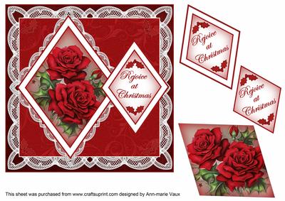 Christmas Roses Rejoice 7in Double Diamond Topper