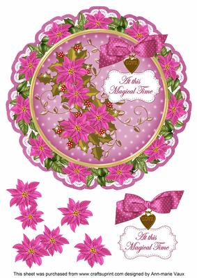 Cerise Poinsettia Magical Time 8in Doily Decoupage Topper