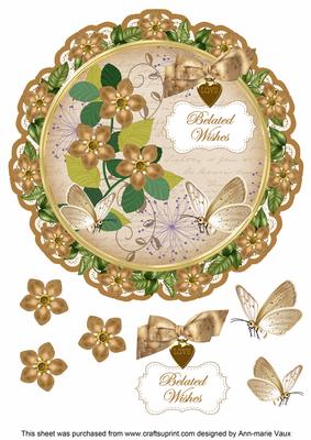 Tea Fmk Belated Wishes 8in Doily Decoupage Topper