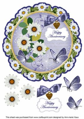 Classic Daisy Happy Anniversary 8in Doily Decoupage Topper