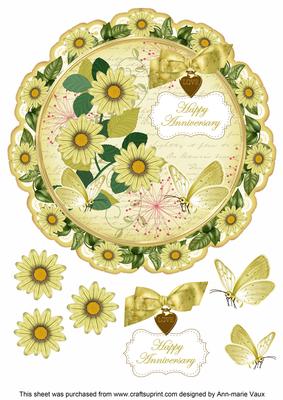 Lemon Daisy Happy Anniversary 8in Doily Decoupage Topper
