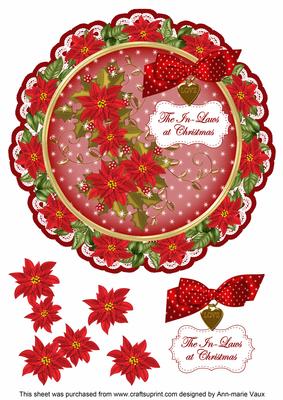 Red Poinsettia In-laws 8in Doily Decoupage Topper