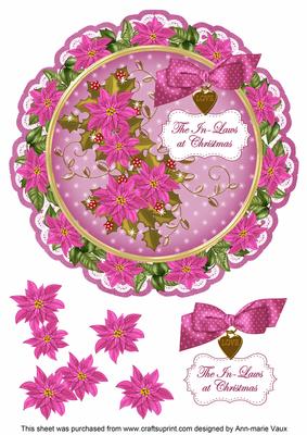 Cerise Poinsettia In-laws 8in Doily Decoupage Topper