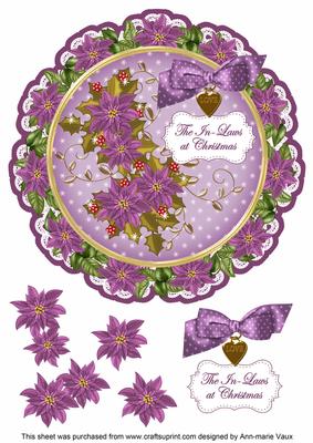 Purple Poinsettia In-laws 8in Doily Decoupage Topper