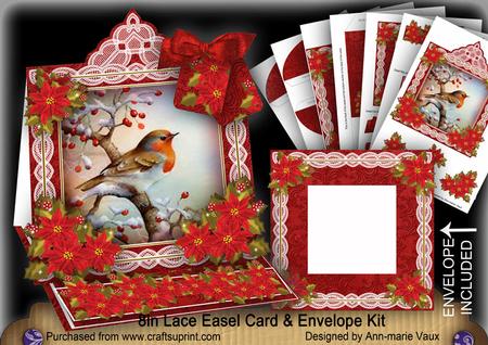 Red Robin Lace Top Easel Card & Envelope Kit