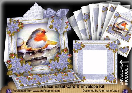 Blue Robin Lace Top Easel Card & Envelope Kit
