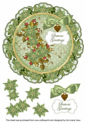 Olive Poin Seasons Greetings 8in Doily Decoupage Topper