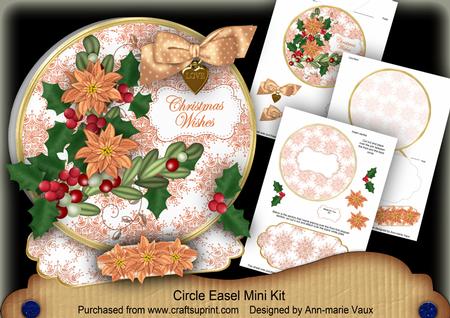 Borange Poinsettia Christmas Wishes Circle Easel Card m Kit