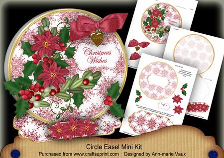 Hot Pink Poinsettia Christmas Wishes Circle Easel Card m Kit