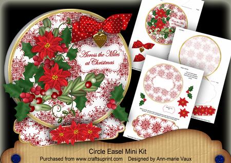 Red Poinsettia Across Miles Circle Easel Card m Kit