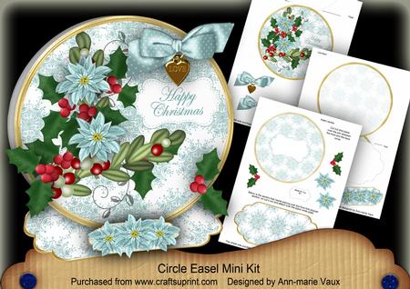Dteal Poinsettia Happy Christmas Circle Easel Card m Kit