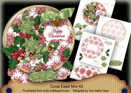 Olive Poinsettia Happy Christmas Circle Easel Card m Kit