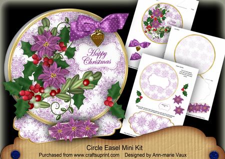 Purple Poinsettia Happy Christmas Circle Easel Card m Kit