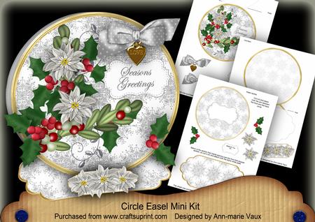 Silver Poinsettia Seasons Greetings Circle Easel Card m Kit