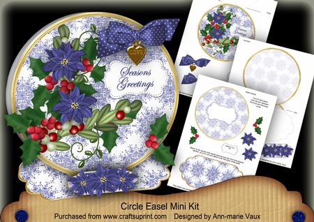 Blue Poinsettia Seasons Greetings Circle Easel Card m Kit