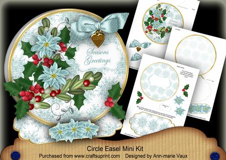 Dteal Poinsettia Seasons Greetings Circle Easel Card m Kit