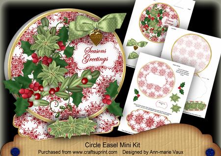 Olive Poinsettia Seasons Greetings Circle Easel Card m Kit