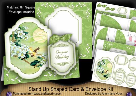 Oriental Lime Bird Birthday Fancy Stand Up Card Kit