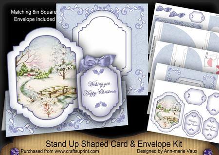 Blue Snowscene Happy Christmas Fancy Stand Up Card Kit