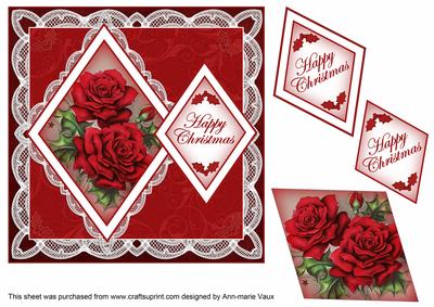 Christmas Roses Happy Christmas 7in Double Diamond Topper