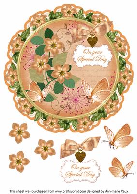 Peach Fmk Special Day 8in Doily Decoupage Topper