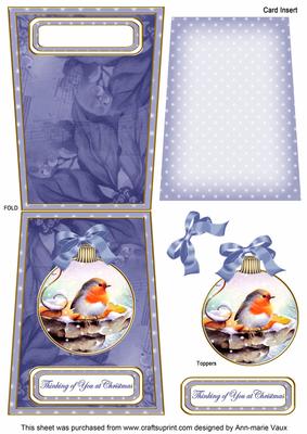 Blue Robin Thinking 5.5inch Bauble Decoupage Card