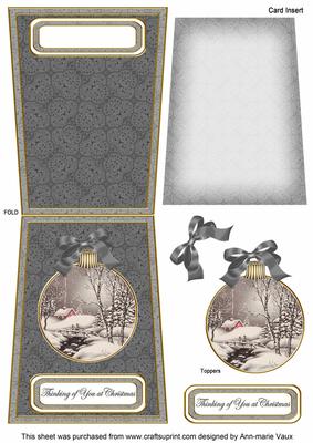 Winter Walk Thinking 5.5inch Bauble Decoupage Card
